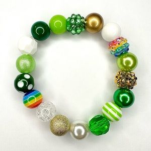 Saint Patrick’s Day Bracelet Green Gold Rainbow Beaded Stretchy Jewelry